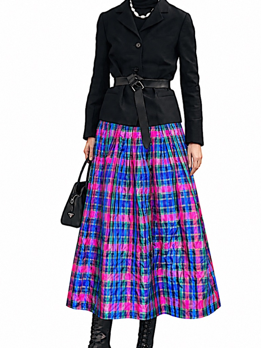 vintage Susan BRISTOL plaid silk skirt S full light lining cottage romantic midi